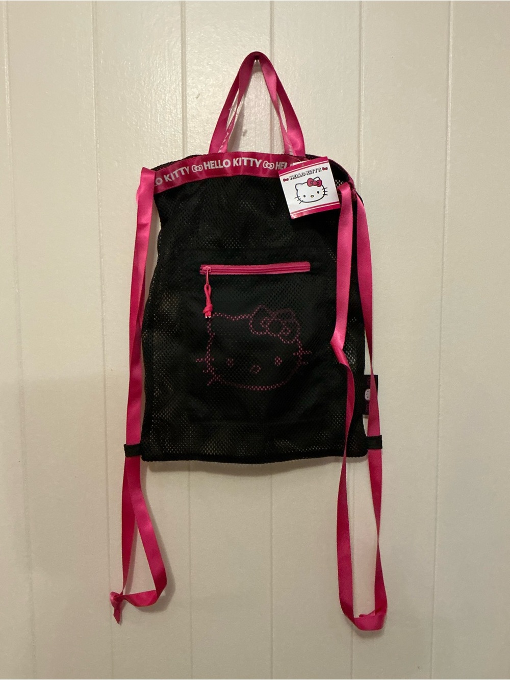 Very Rare NWT Sanrio Hello Kitty Black Mesh Tote Bag Backpack Bag